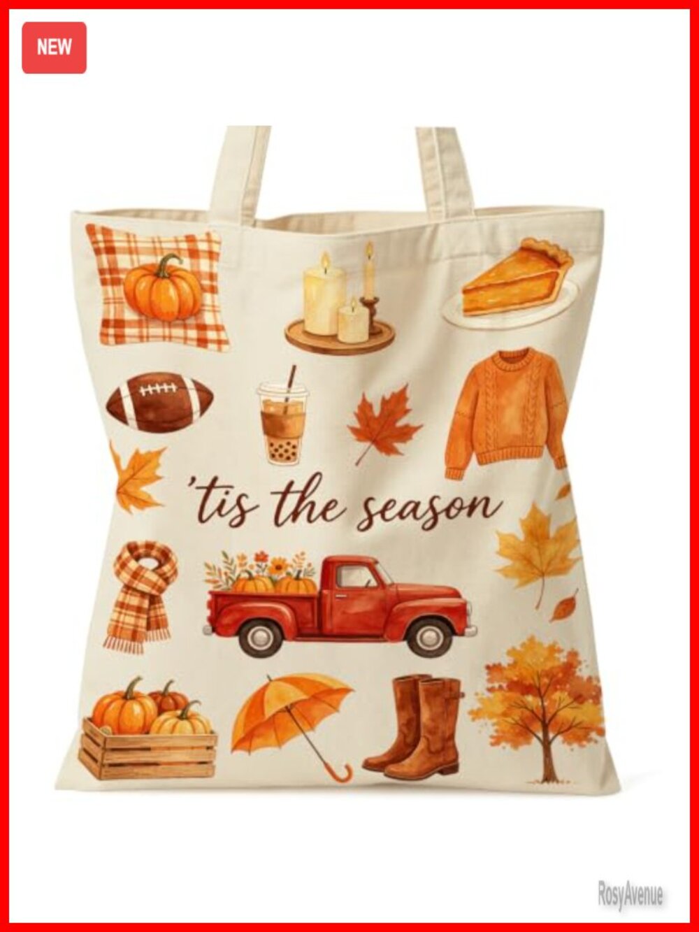 Fall Pumpkin Season Canvas Tote Bag with Zipper Pocket